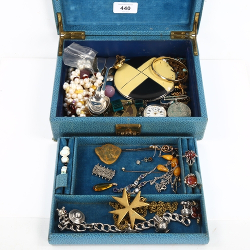 440 - Various jewellery silver and collectables, including opal and ruby stickpin, butterscotch amber earr... 