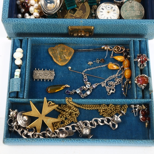 440 - Various jewellery silver and collectables, including opal and ruby stickpin, butterscotch amber earr... 