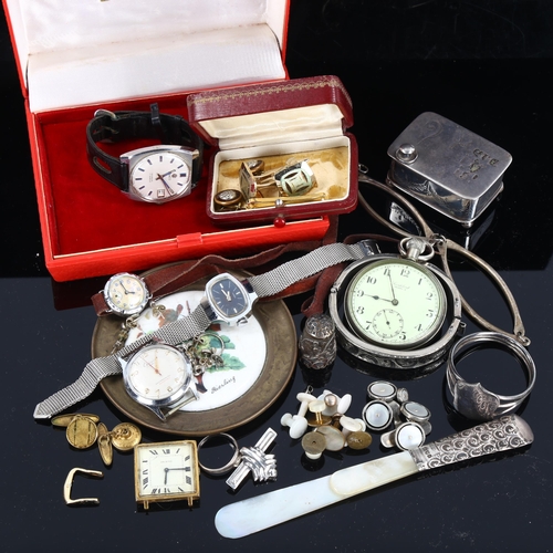 442 - Various jewellery watches and collectables, including Lanco wristwatch, silver plated box etc