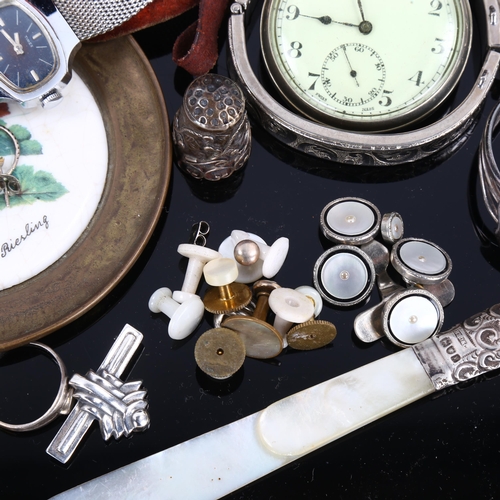 442 - Various jewellery watches and collectables, including Lanco wristwatch, silver plated box etc