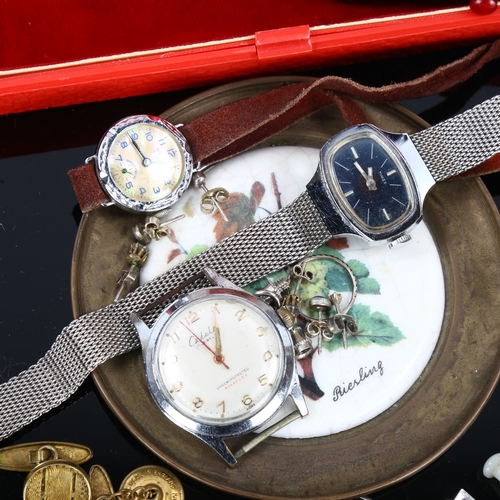 442 - Various jewellery watches and collectables, including Lanco wristwatch, silver plated box etc