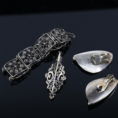 446 - Various jewellery, including Norwegian sterling silver panel bracelet etc