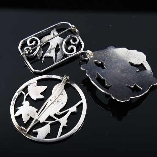 449 - 3 pieces of Danish silver figural jewellery, comprising 2 x brooches and 1 x pendant, makers include... 