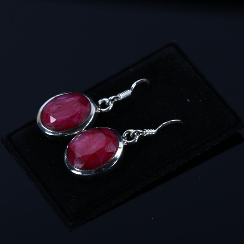 453 - 2 pairs of modern silver stone set earrings, including ruby (2 pairs)