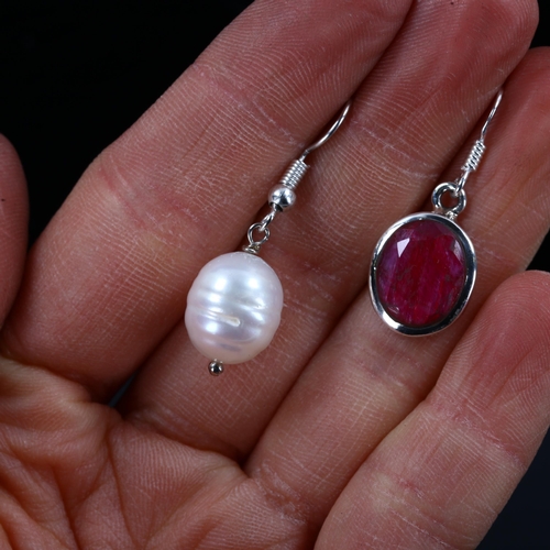 453 - 2 pairs of modern silver stone set earrings, including ruby (2 pairs)