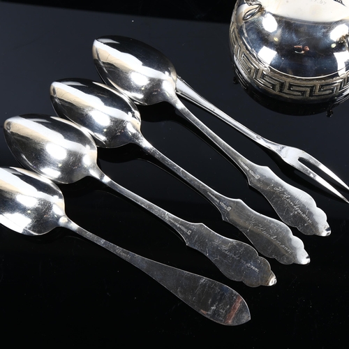 455 - Various Continental silver, including set of 3 German serving spoons, Greek silver bowl, plated pick... 