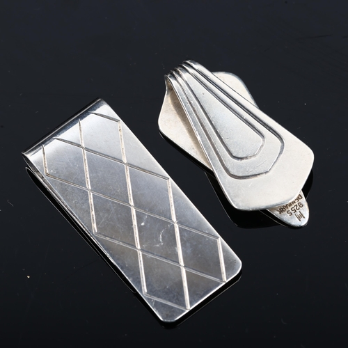 458 - 2 Danish stylised sterling silver money clips, makers include Hans Hansen and Axel Holm, largest len... 