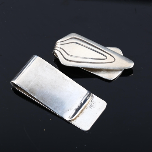 458 - 2 Danish stylised sterling silver money clips, makers include Hans Hansen and Axel Holm, largest len... 