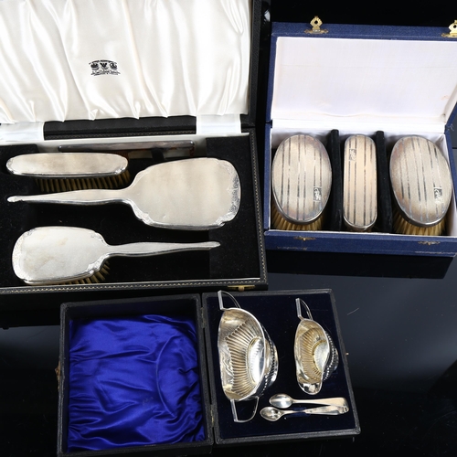 467 - 3 cased silver sets, including tea and dressing table