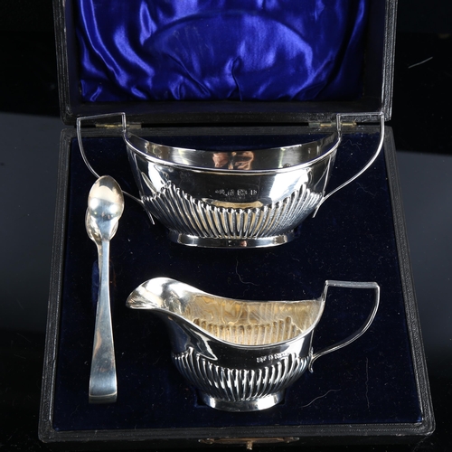 467 - 3 cased silver sets, including tea and dressing table