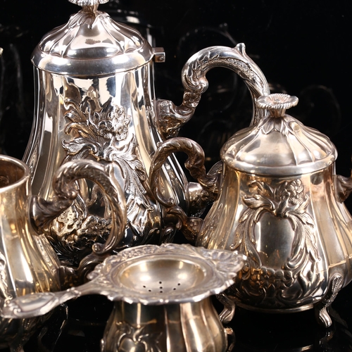 474 - A Continental silver 6-piece tea and coffee set, comprising large 2-handled tea tray, hot water jug,... 