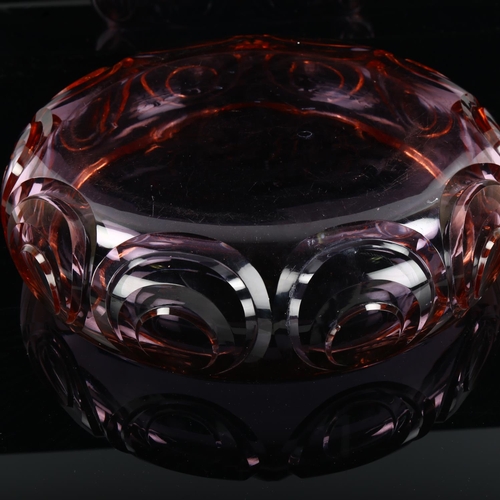 1245 - A heavy Art Deco coloured glass table centre bowl, with facet-cut surround, diameter 32cm