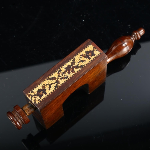 1248 - A 19th century Tunbridge Ware rosewood and parquetry banded sewing clamp, length 21cm