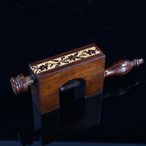 1248 - A 19th century Tunbridge Ware rosewood and parquetry banded sewing clamp, length 21cm