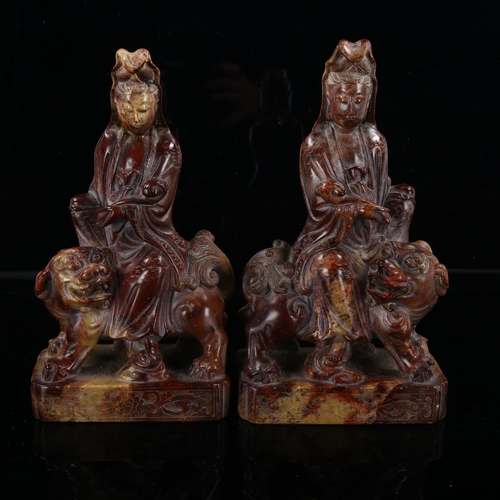 1252 - A pair of Chinese soapstone figures of Guan Yin, height 21cm