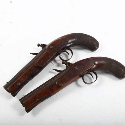 1261 - A pair of 18th century flintlock pistols by E Bond, length 27cm