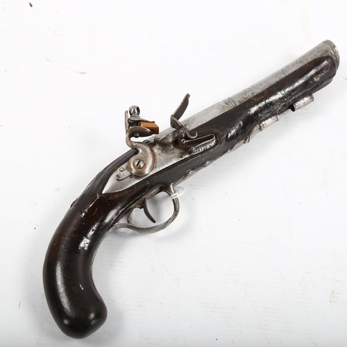 1262 - 18th century flintlock pistol with flared barrel, lock plate marked Berleur, length 31cm