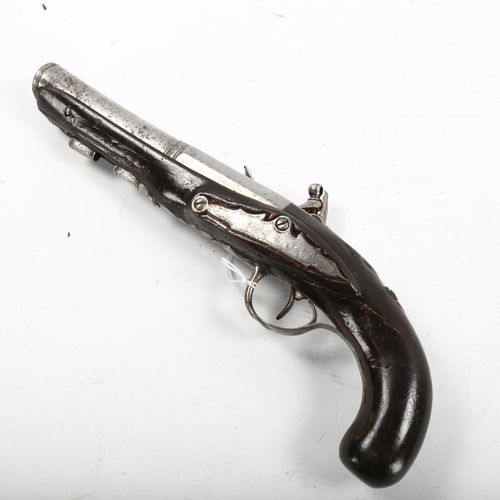 1262 - 18th century flintlock pistol with flared barrel, lock plate marked Berleur, length 31cm