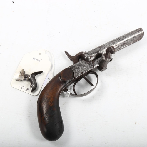 1265 - 19th century pinfire double-barrel pistol, length 21cm