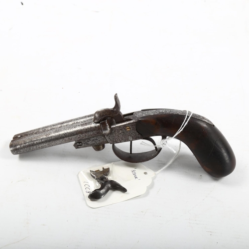 1265 - 19th century pinfire double-barrel pistol, length 21cm