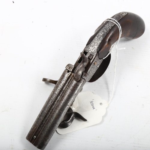 1265 - 19th century pinfire double-barrel pistol, length 21cm