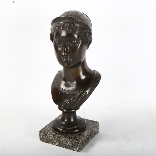 1274 - 19th century patinated bronze Classical style bust on marble base, unsigned, height 28cm