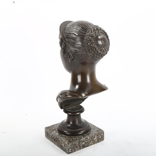 1274 - 19th century patinated bronze Classical style bust on marble base, unsigned, height 28cm