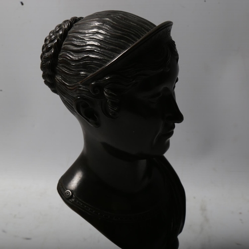 1274 - 19th century patinated bronze Classical style bust on marble base, unsigned, height 28cm