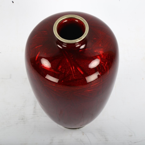 1279 - A Japanese metal and red enamel vase, signed under base, height 18cm