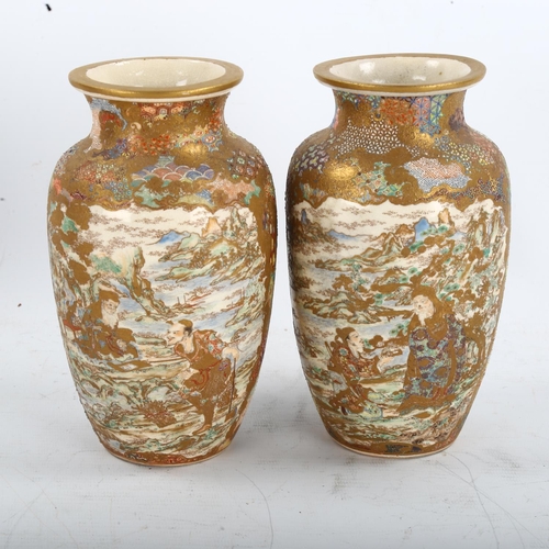 1280 - A pair of Japanese Satsuma porcelain vases, with painted and gilded decoration, signed under base, h... 