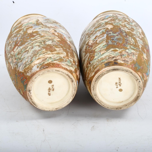 1280 - A pair of Japanese Satsuma porcelain vases, with painted and gilded decoration, signed under base, h... 