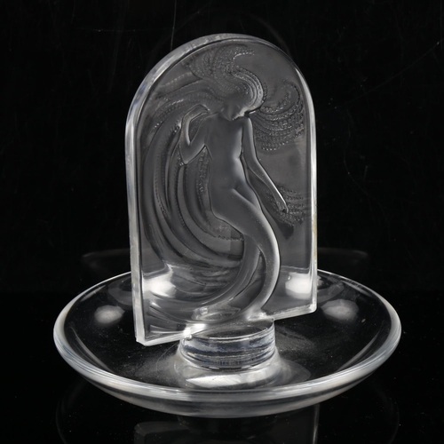 1281 - R LALIQUE - a circular glass dish with mermaid panel, etched signature, height 9.5cm