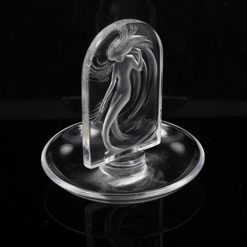 1281 - R LALIQUE - a circular glass dish with mermaid panel, etched signature, height 9.5cm