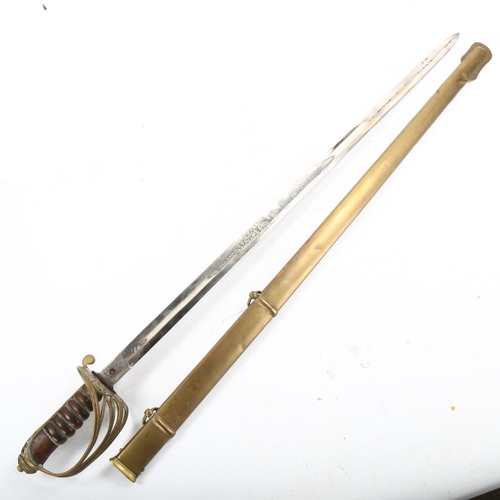 1286 - Victorian Army Officer's dress sword, with etched blade and original brass scabbard