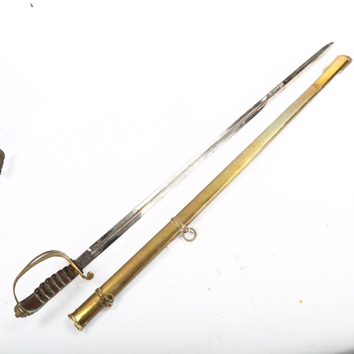 1286 - Victorian Army Officer's dress sword, with etched blade and original brass scabbard