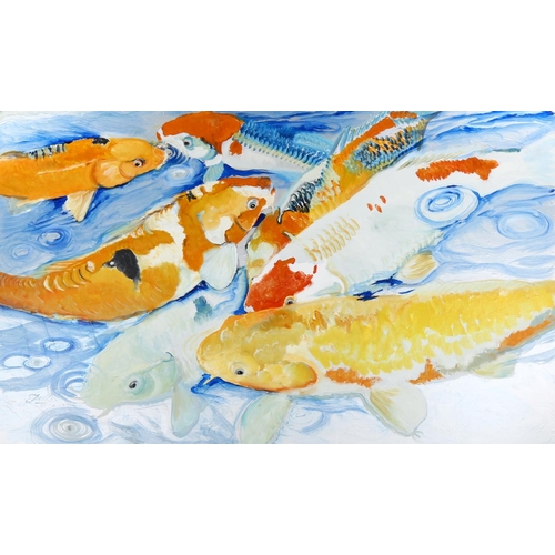 2302 - Clive Fredriksson, oil on board, Koi carp, 75cm x 112cm