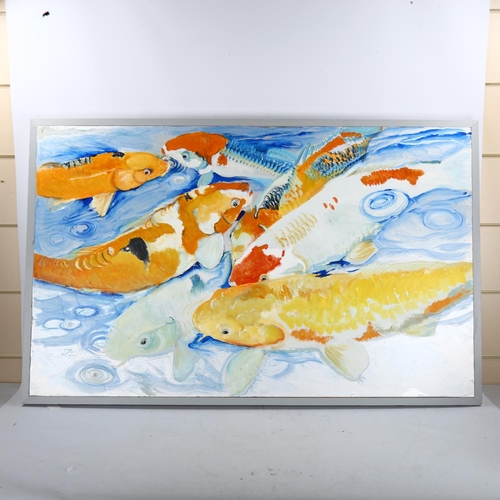 2302 - Clive Fredriksson, oil on board, Koi carp, 75cm x 112cm