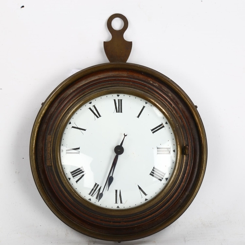 65 - A small 19th century mahogany-framed circular dial wall clock, white enamel dial with Roman numeral ... 