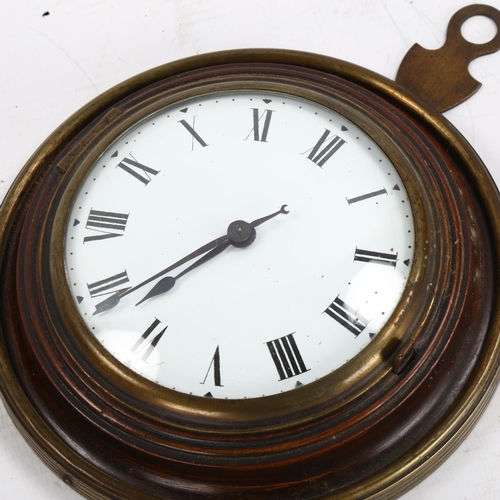 65 - A small 19th century mahogany-framed circular dial wall clock, white enamel dial with Roman numeral ... 