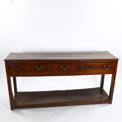 1153 - An 18th century oak dresser base of small size, with 3 frieze drawers and pot board below, length 15... 