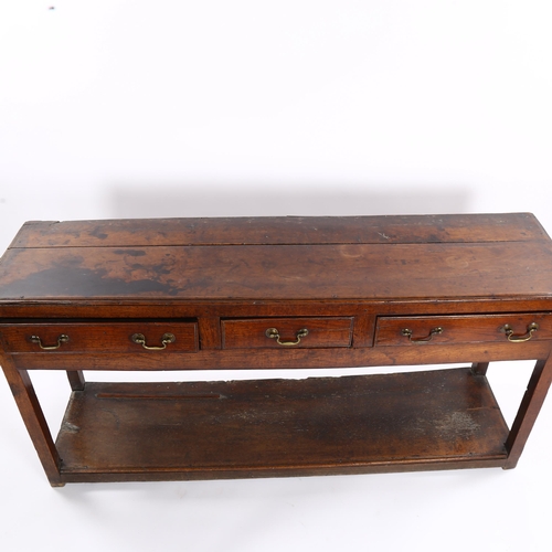 1153 - An 18th century oak dresser base of small size, with 3 frieze drawers and pot board below, length 15... 