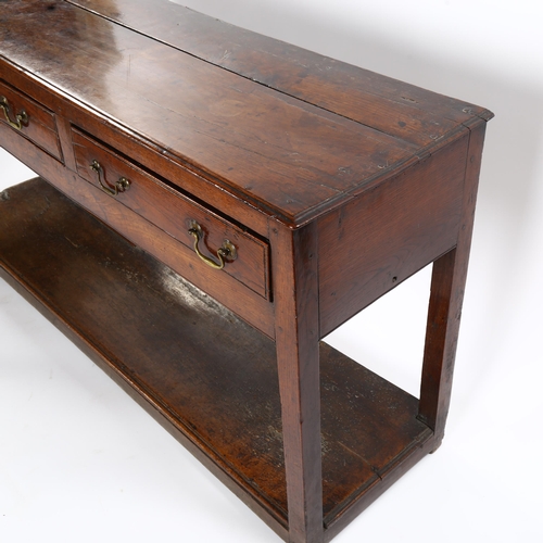 1153 - An 18th century oak dresser base of small size, with 3 frieze drawers and pot board below, length 15... 