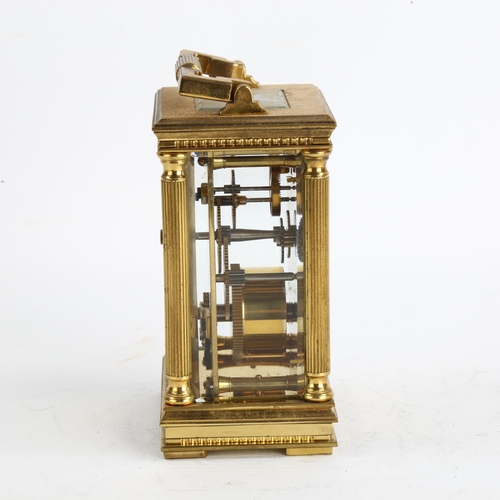 40 - A Mappin & Webb brass-cased carriage clock, floral face with Corinthian column supports, case height... 
