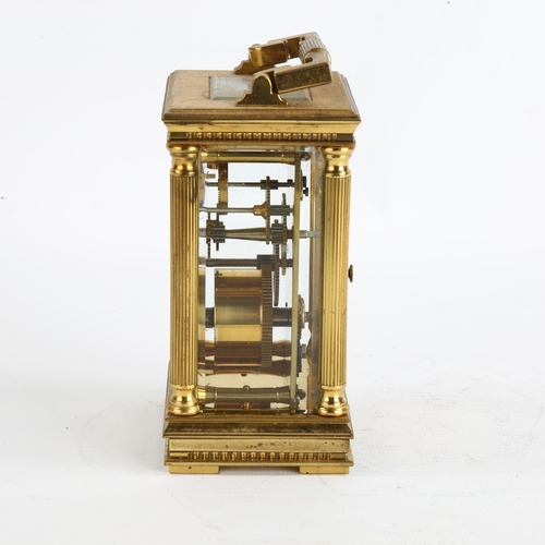 40 - A Mappin & Webb brass-cased carriage clock, floral face with Corinthian column supports, case height... 