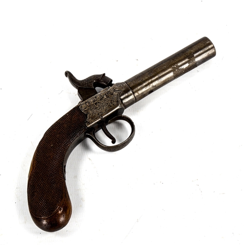 1235 - A 19th century percussion pocket pistol with dolphin design hammer, length 19cm