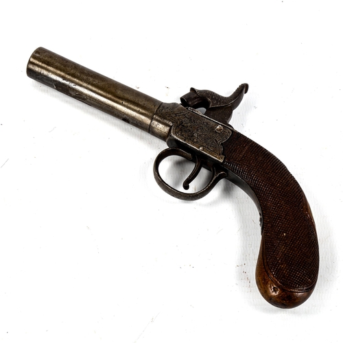 1235 - A 19th century percussion pocket pistol with dolphin design hammer, length 19cm