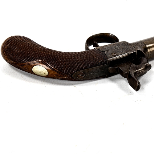 1235 - A 19th century percussion pocket pistol with dolphin design hammer, length 19cm