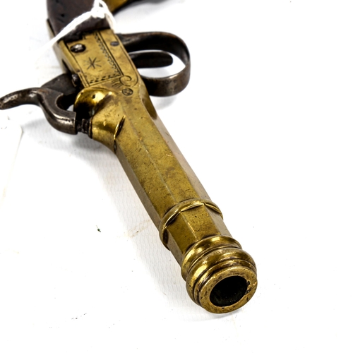 1236 - A mid-19th century pocket percussion pistol with brass cannon barrel, Liege proof marks circa 1850, ... 