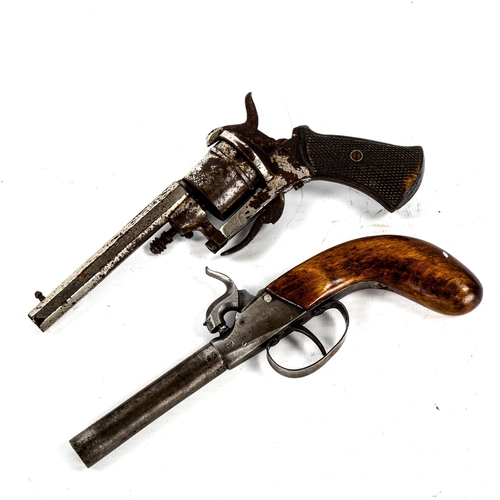 1238 - A 19th century pinfire revolver with folding trigger, length 19cm