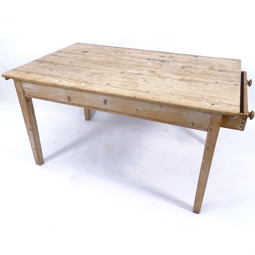 2006 - An Antique pine scrub-top kitchen table with end frieze drawer, W137cm, H75cm, D87cm